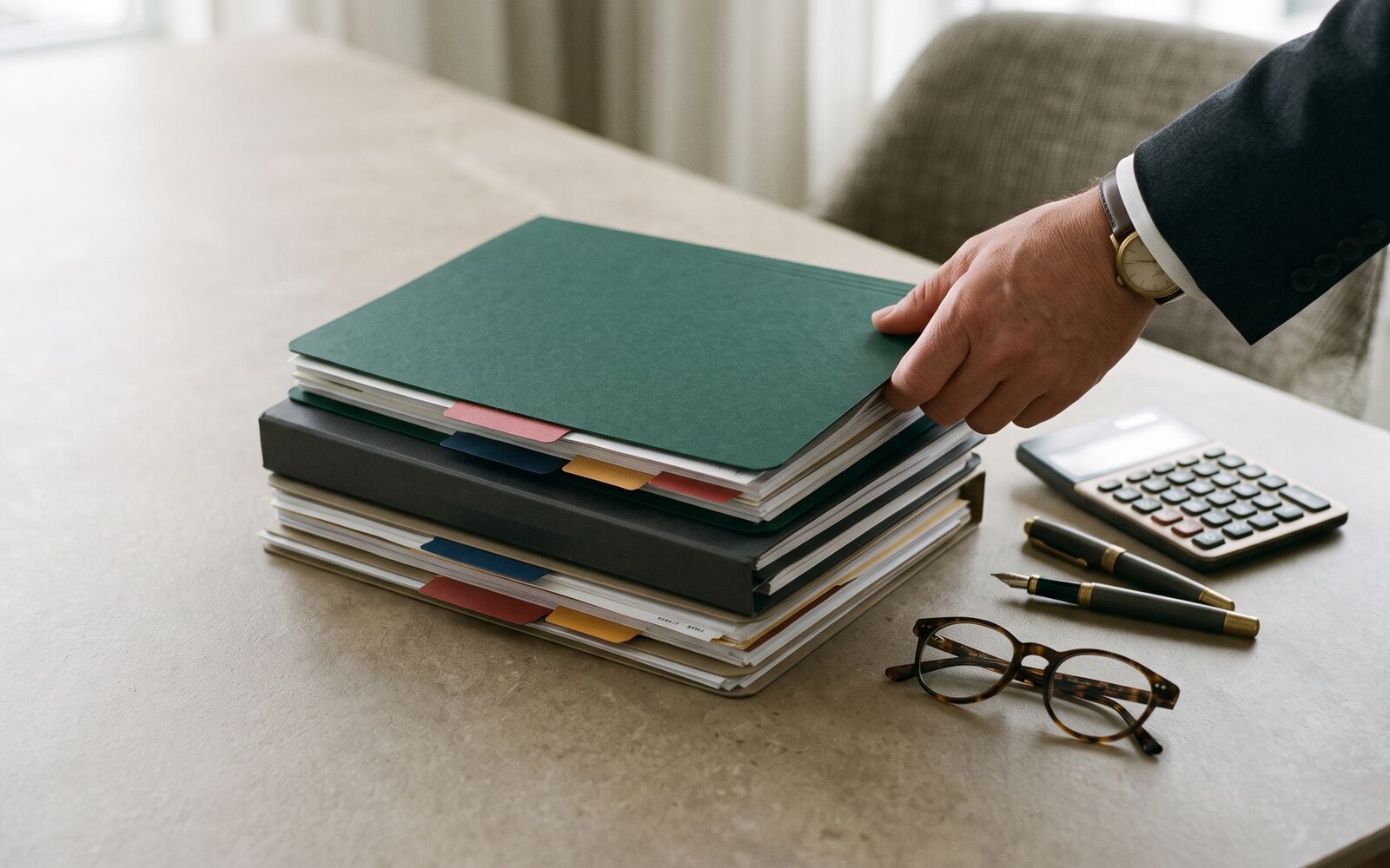 Reviewing an organized financial file