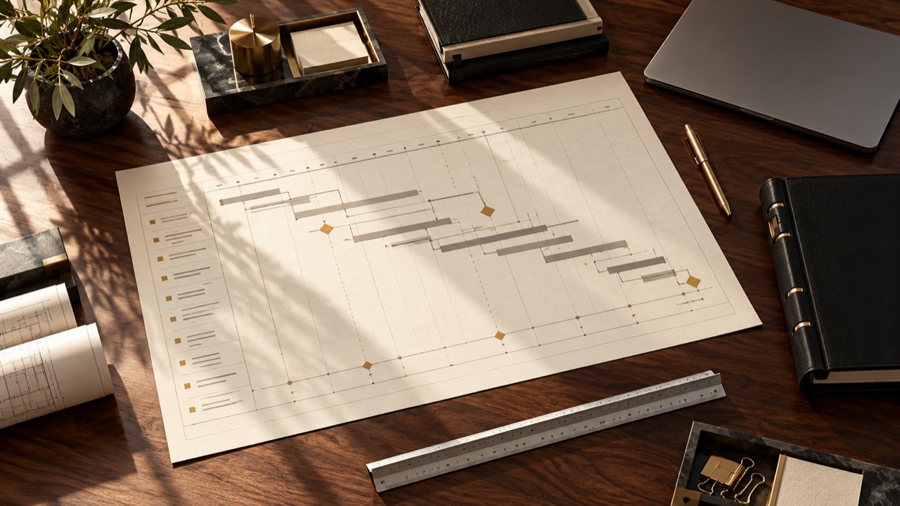 A project plan arranged for review
