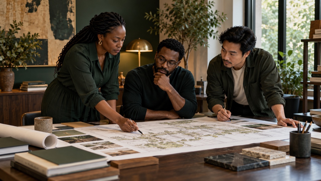Professionals reviewing a project together